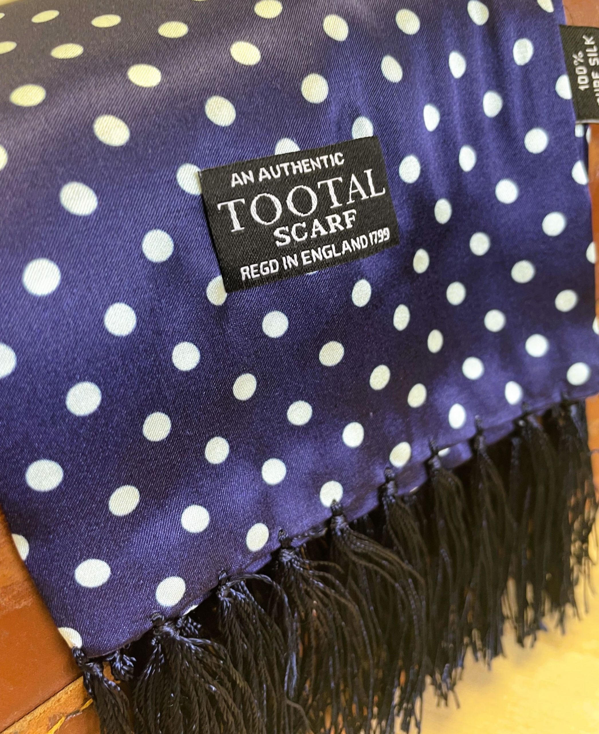 Tootal Navy Blue Large Polka Dot Print Silk Vintage Scarf | Tootal