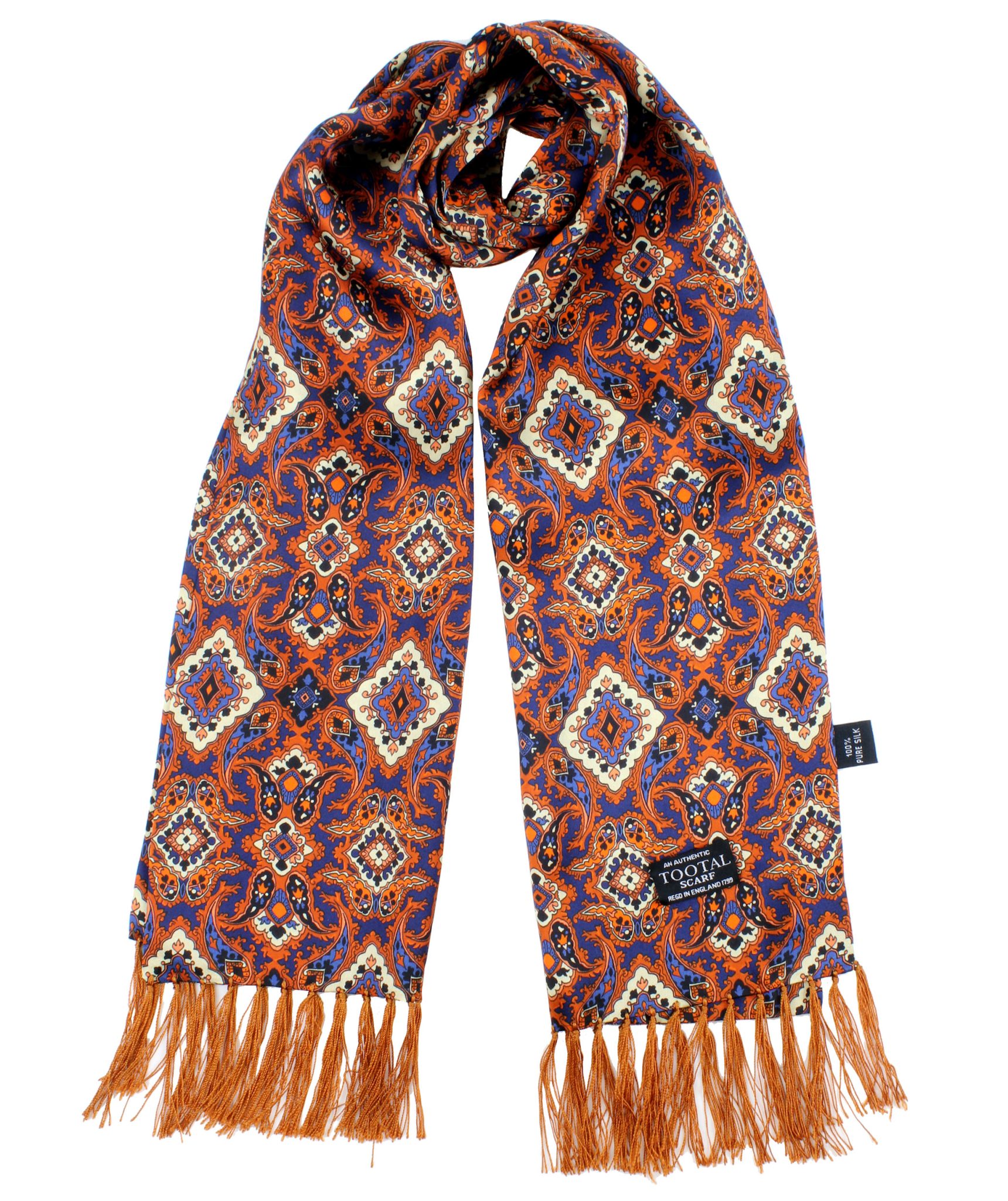 Tootal Burnt Orange Medallion Silk Scarf | Tootal