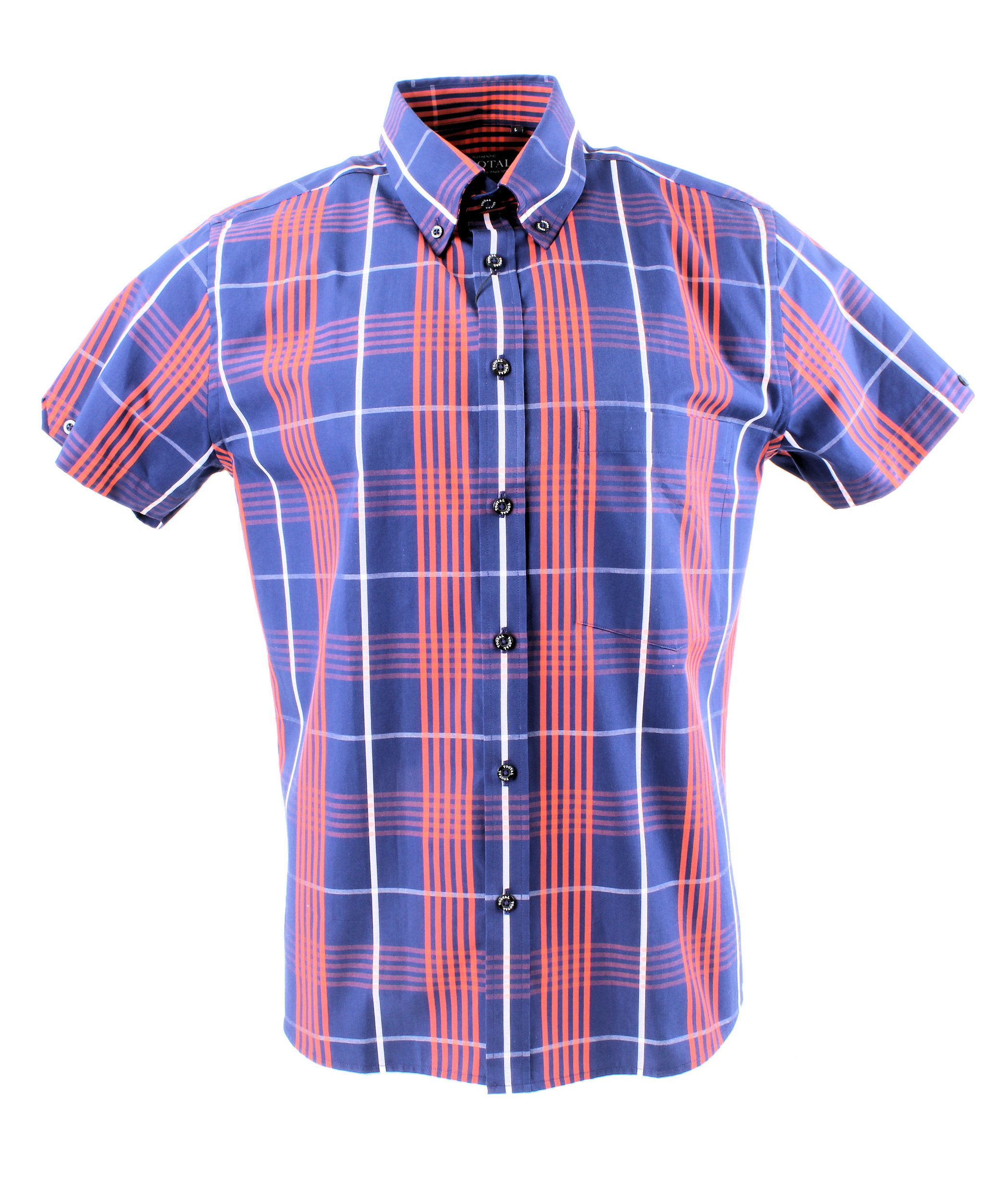 Tootal Slim Fit Navy Blue & Orange Check Cotton Shirt | Tootal