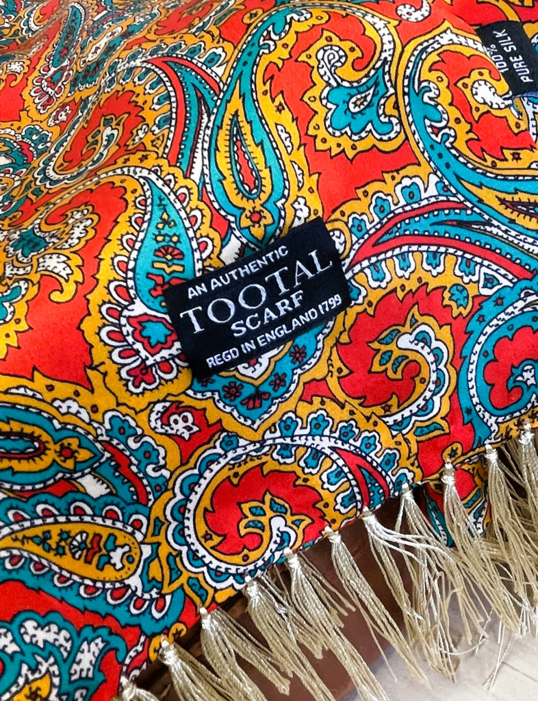 tootal scarf 英国製 フリンジ付き ペイズリーミックス50s〜 tootal-paisley-silk-scarf-wine